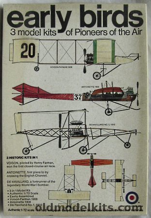 Entex 1/72 De Havilland No.1 DH-1 1910 / Antoinette 1908 Monoplane / Voisin Farman 1908 Biplane Early Birds - (Voisin) - (Ex-Taimei and Fuji), 8448 plastic model kit